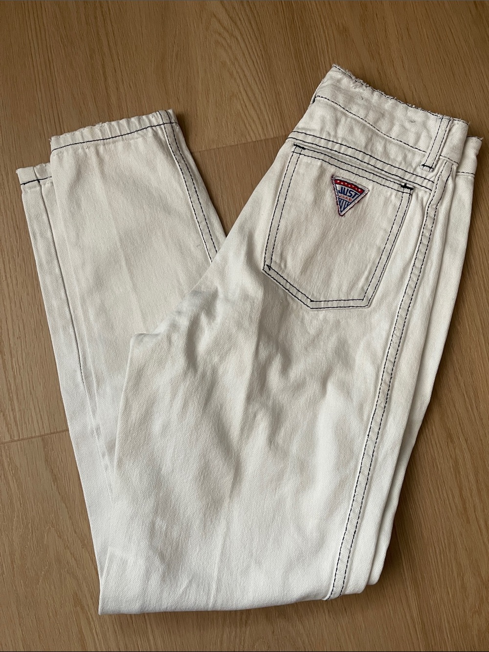 Vintage 80s JUST USA Women’s White Jeans with Contrast Stitching
